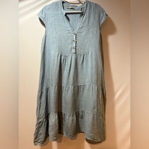 Francesca Bettini Chic Blue Tiered Dress with Buttons